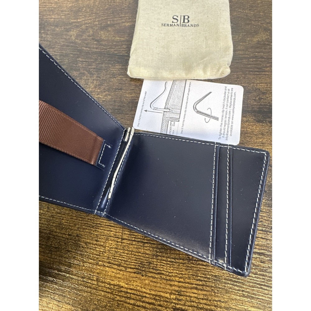 Serman Brands Leather RFID Blocking Slim Bifold Wallet Altlantic Blue Minimalist - Picture 9 of 14